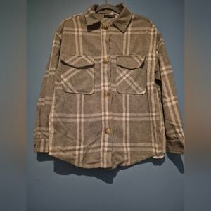 Kids Plaid Button-Front Jacket - Gray & Cream